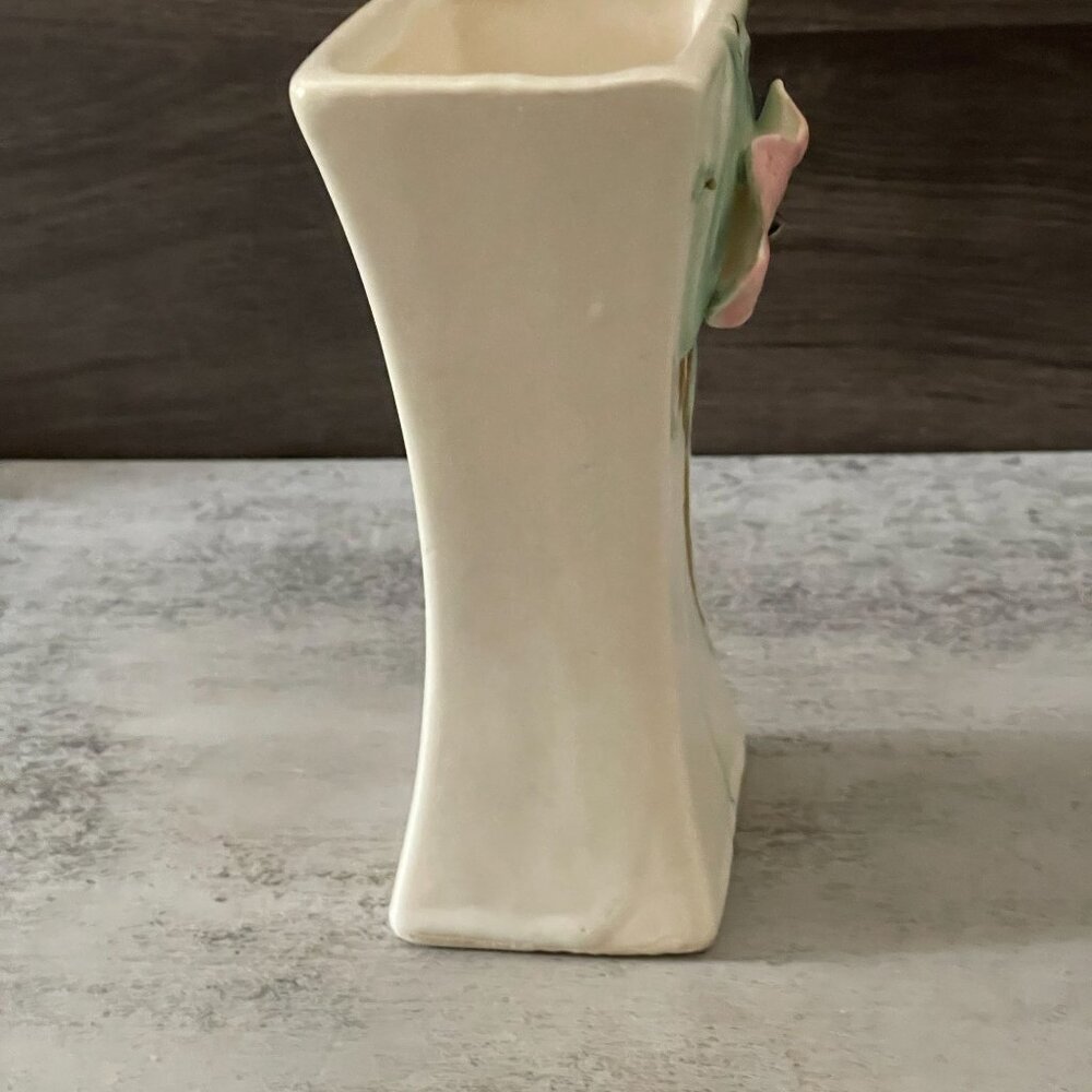 Vintage McCoy 1940s Blossom Time Dimensional Floral Relief Pottery Vase 6.25" H - Picture 3 of 8